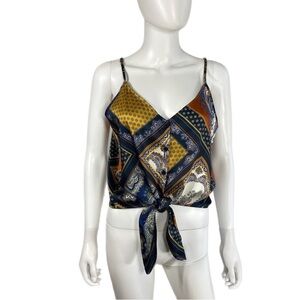H&M Tie Front Silky Vintage Tie Print Camisole Top